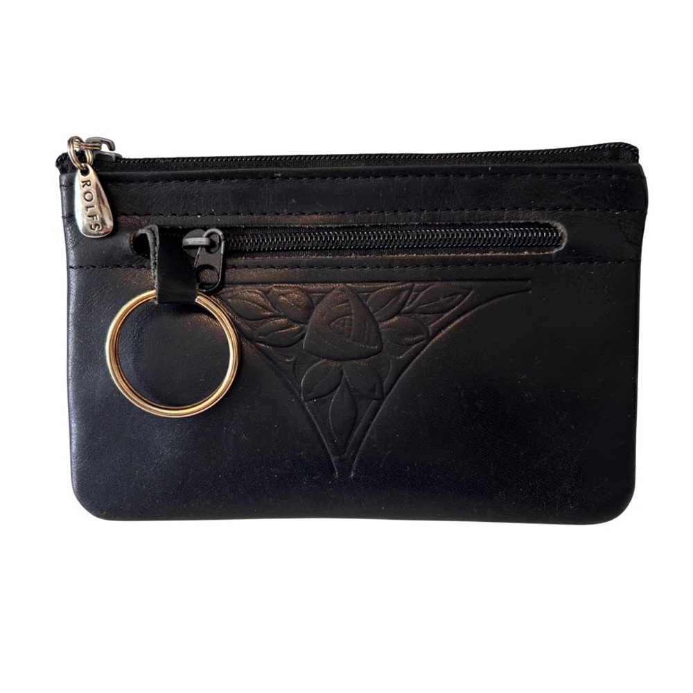 Vintage Rolfs Black Leather Card/ID Case w/ Key Ring